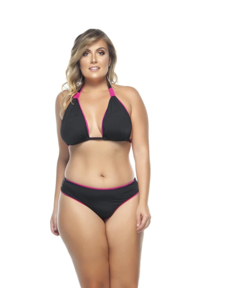 Front of a model wearing a size 22 Reversible Thong Bikini Bottom in Black Lolipop by Lehona. | dia_product_style_image_id:274494